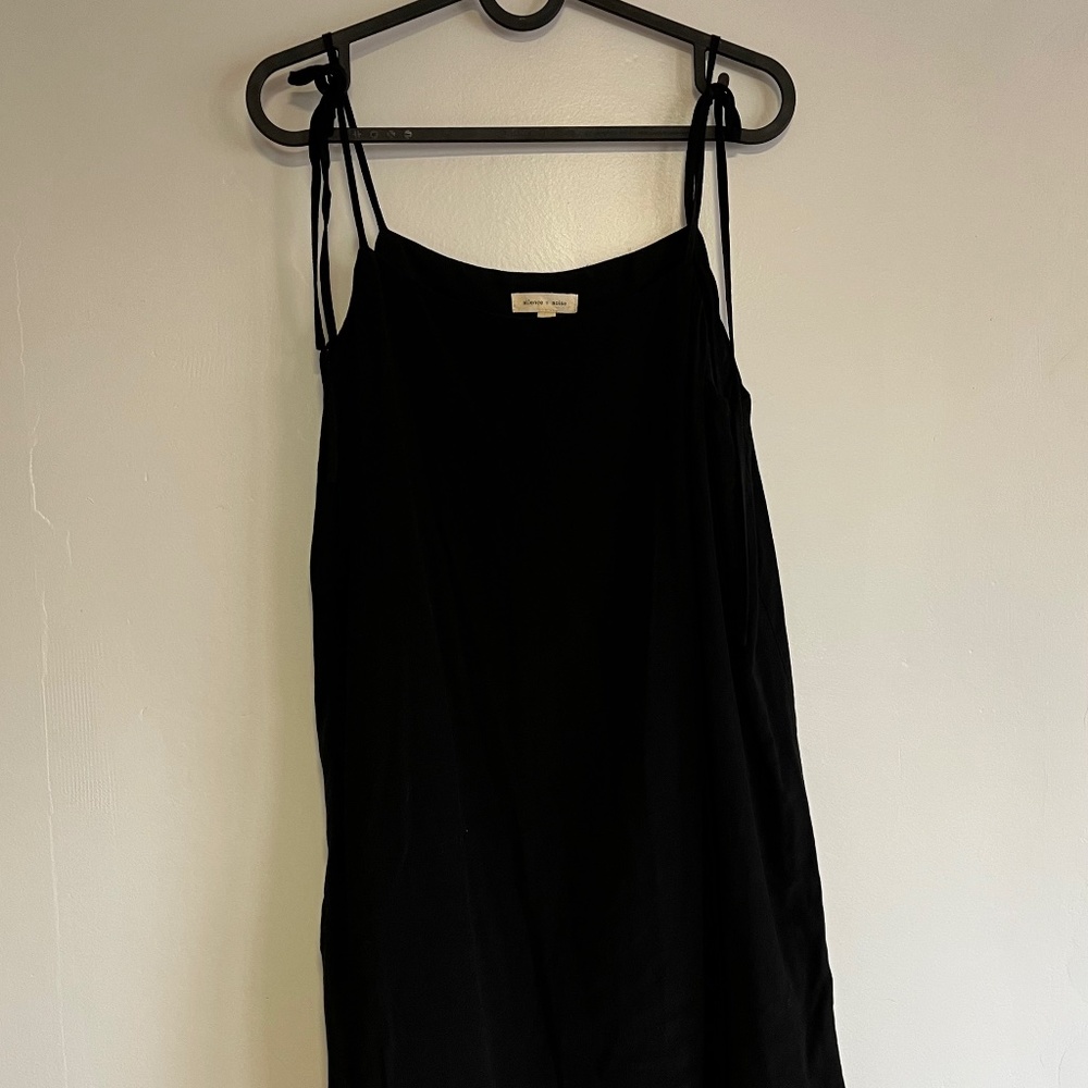 Silence + noise black mini dress size M a line ties at shoulders
